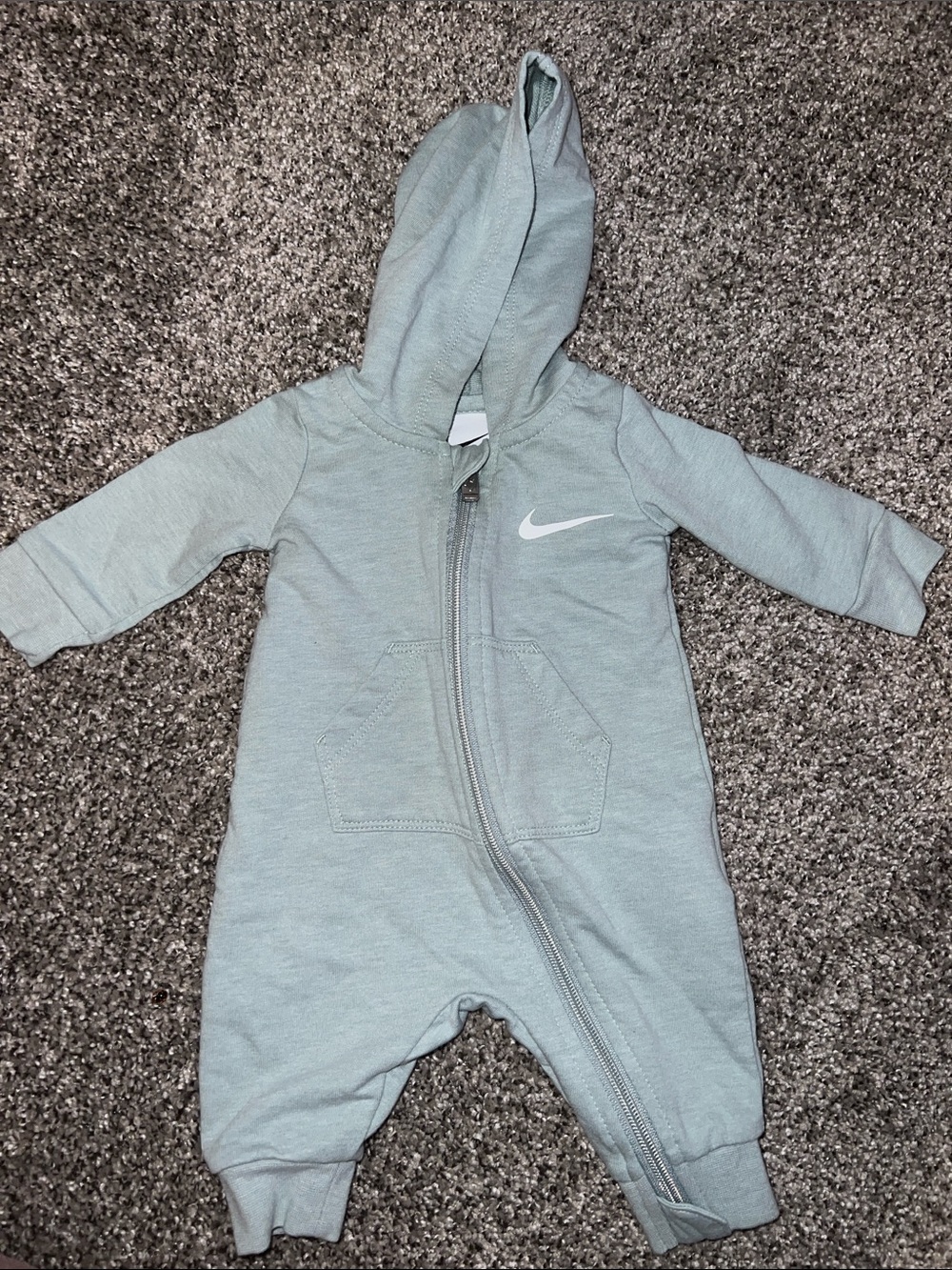 Nike Hooded Baby One-Piece Jumpsuit in Sage Green
